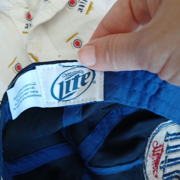 2017 OFFICIAL MILLER LITE BEER CAN SHORT SLEEVE BUTTON SHIRT Men's med with hat - Picture 5 of 6